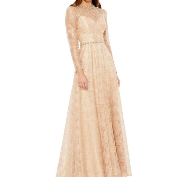 NEW Mac Duggal Long Sleeve Floral Sequin Lace A-Line Gown Size 6 - Picture 1 of 4